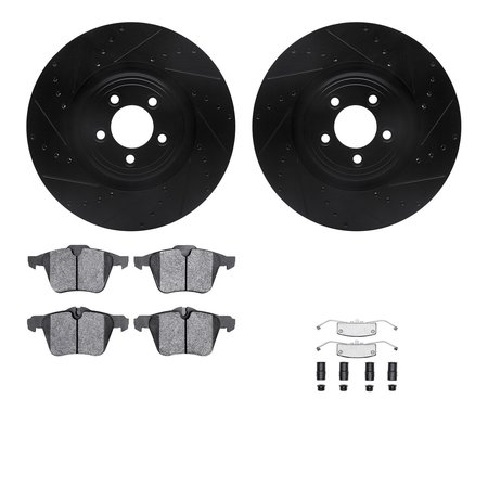DYNAMIC FRICTION CO 8512-20094, Rotors-Drilled and Slotted-Black w/ 5000 Advanced Brake Pads incl. Hardware, Zinc Coated 8512-20094